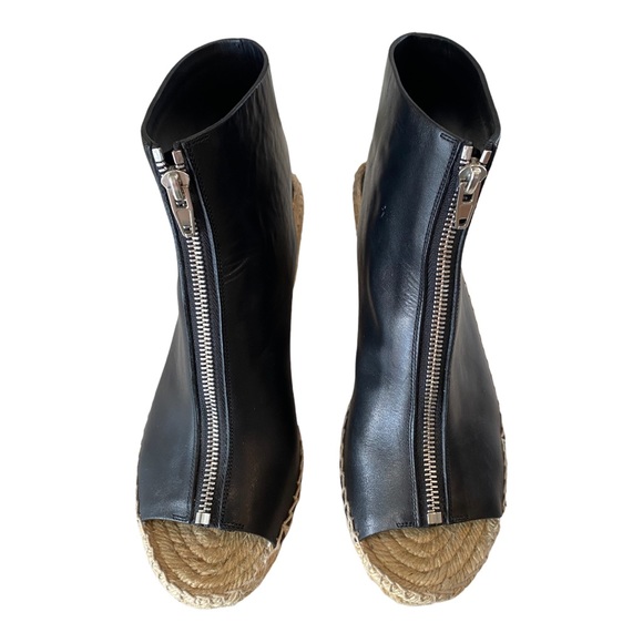 Céline Black Leather Peep-toe Wedge Espadrille Heels Zipper Front Women’s 40 - Picture 2 of 6